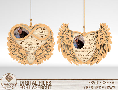 Memorial Angel Wings Ornament SVG In Loving Memory Photo Laser Cut File for LightBurn