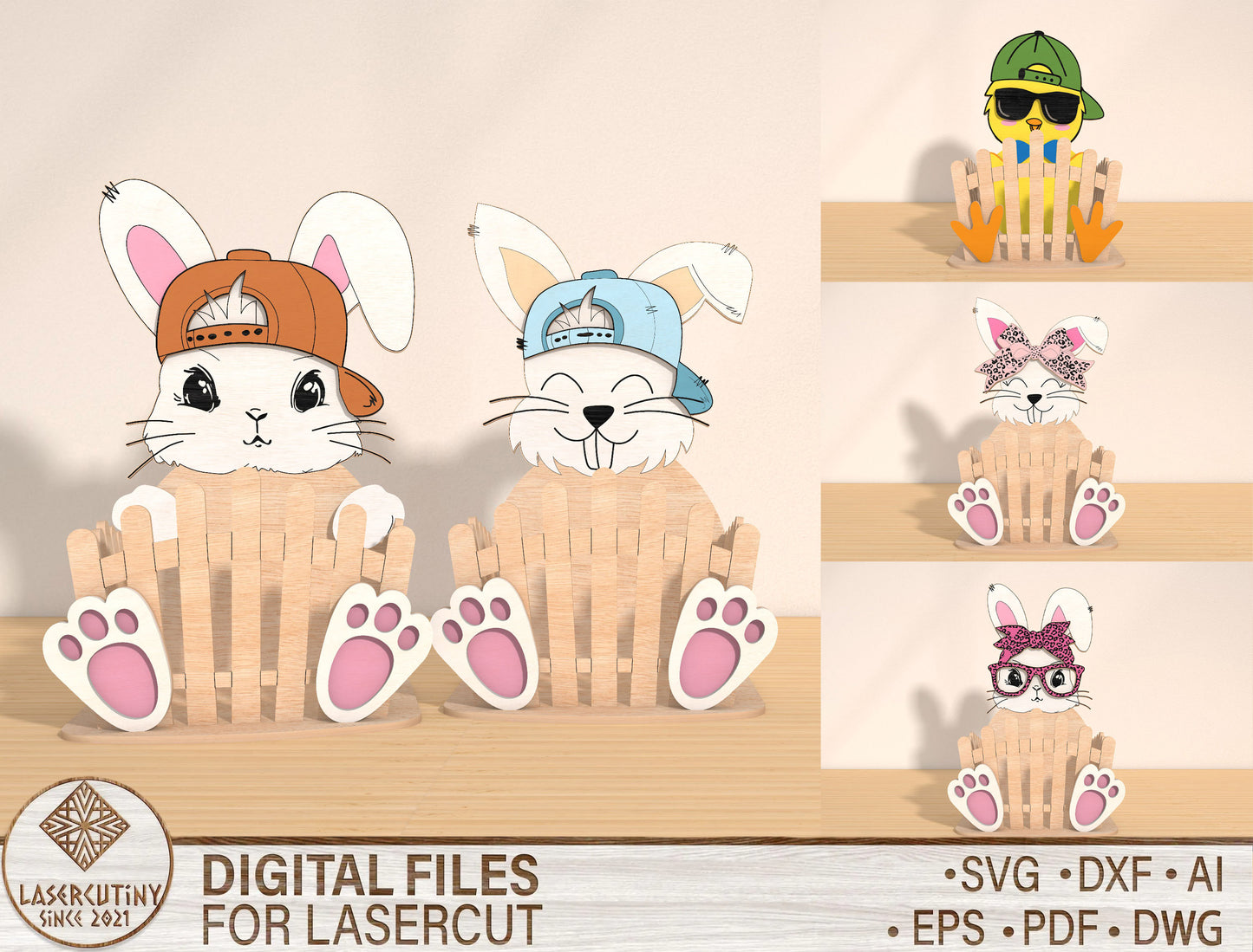 Easter Bunny Fence Tabletop Decor SVG Spring Wood Sign for LightBurn and xTool