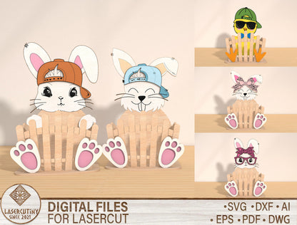 Easter Bunny Fence Tabletop Decor SVG Spring Wood Sign for LightBurn and xTool