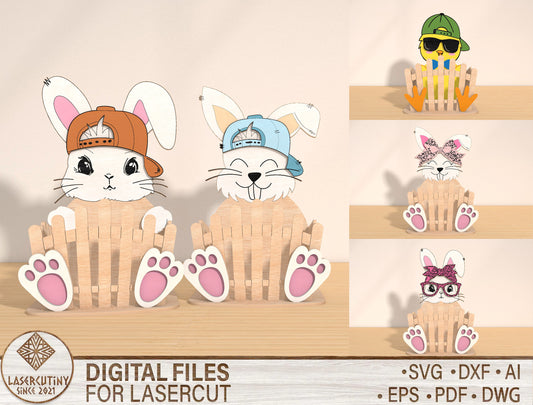 Easter Bunny Fence Tabletop Decor Laser Cut File | Spring Easter Wood Sign | Ready to Cut | Glowforge, xTool, LightBurn, etc.