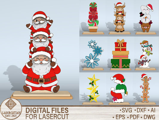 Christmas Tabletop Decor SVG Bundle Laser Cut File for Glowforge xTool LightBurn