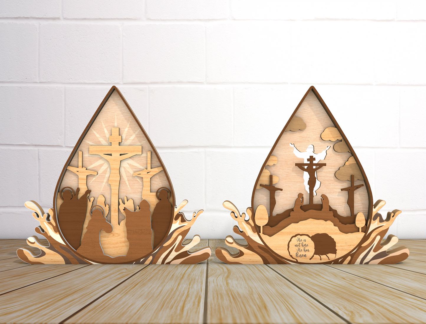 Multilayer Christian Easter He Is Risen Cross Scene SVG for Glowforge