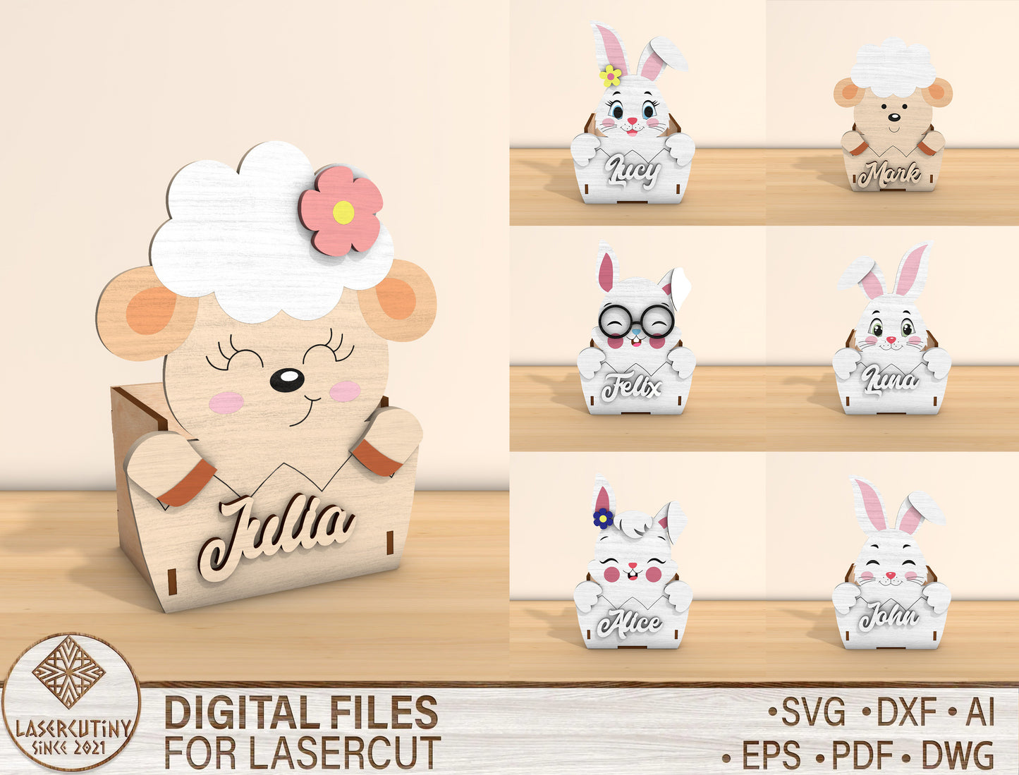 Personalized Easter Animal Basket SVG Bunny Lamb Treat Box for Glowforge