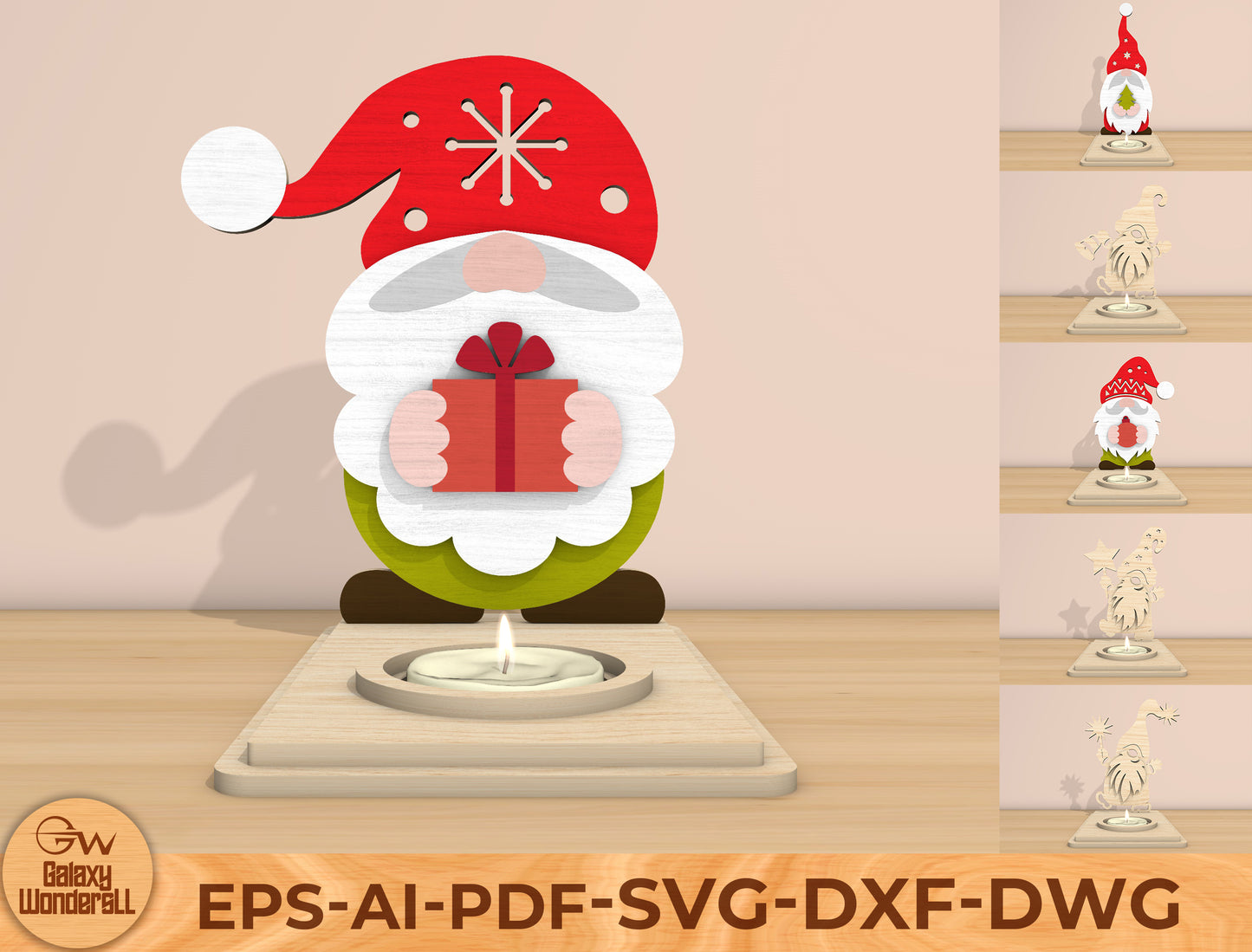 Christmas Santa Candle Holder Laser Cut File | Ready to Cut | Glowforge, xTool, LightBurn, etc.