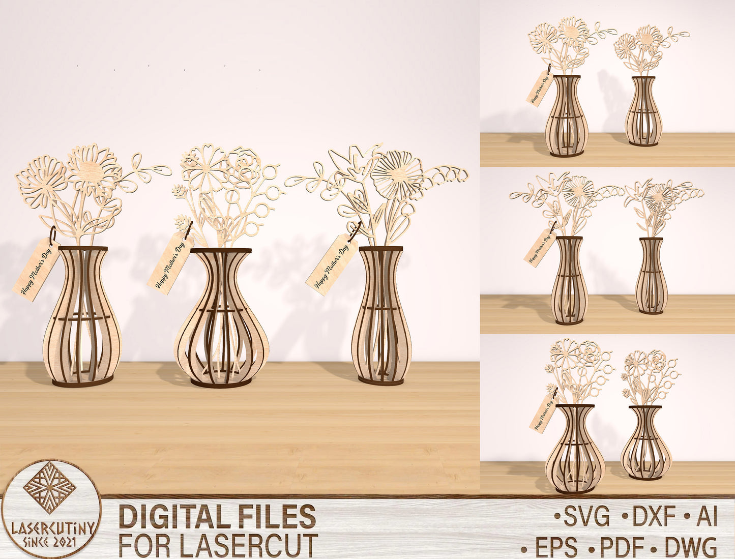 Wildflower Vase SVG Set Minimal Botanical Floral for LightBurn and xTool