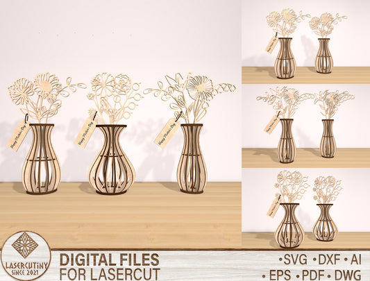 Wildflower Vase SVG Set Minimal Botanical Floral for LightBurn and xTool
