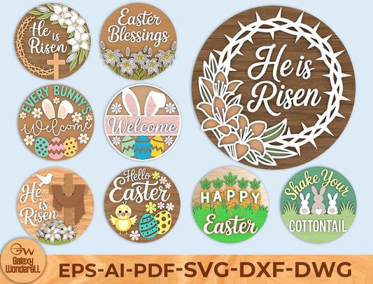 Easter Round Sign Bundle Digital Download | Religious & Floral Laser Cut File | Ready to Cut SVG | Glowforge, xTool, LightBurn, etc.
