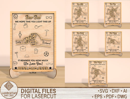 Dear Dad Fist Bump Laser Cut File | Father’s Day Family Hands Sign | Heartfelt Wooden Decor | Glowforge, xTool, LightBurn, etc.