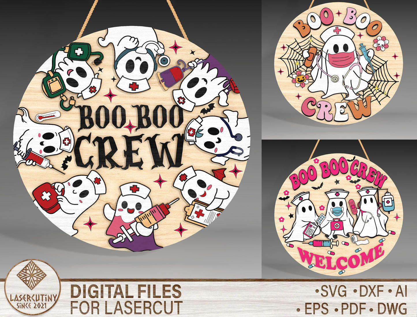 Halloween Cow Ghost Round Sign SVG Bundle 3 Designs for xTool LightBurn