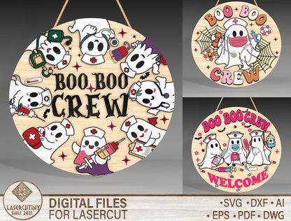 Halloween Cow Ghost Round Sign SVG Bundle 3 Designs for xTool LightBurn