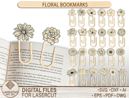 Floral Bookmark Paperclip SVG Bundle Laser Cut File for LightBurn and Glowforge