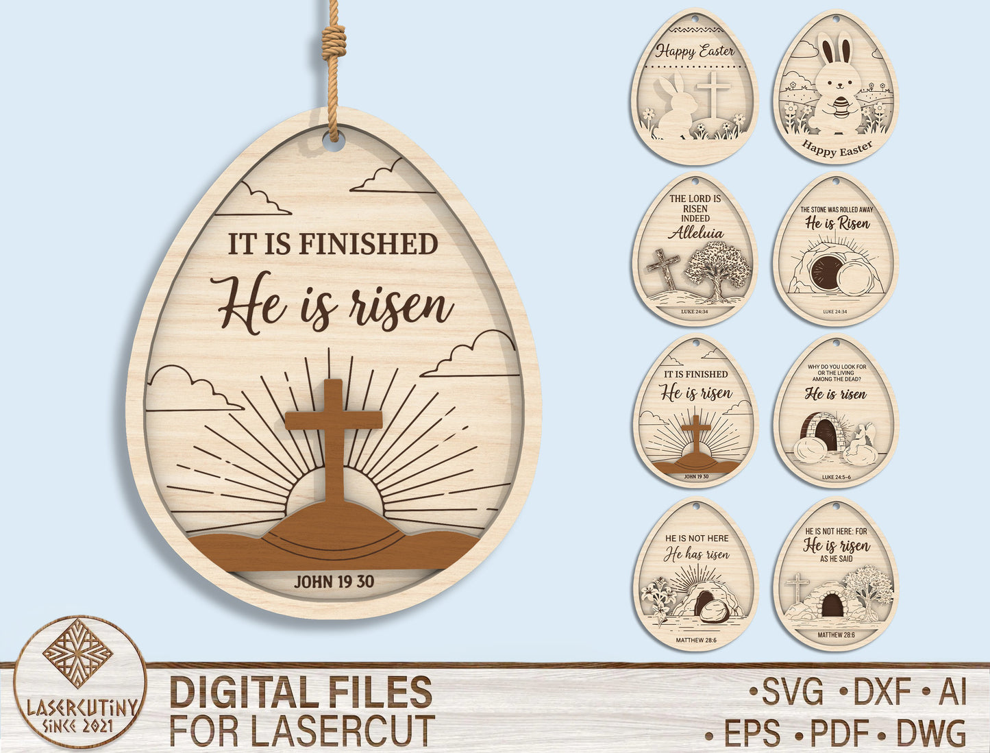 Christian Easter Egg Ornament SVG Bundle for LightBurn and Glowforge