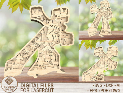 Layered Easter Cross He Is Risen SVG Bundle 3 Designs for LightBurn