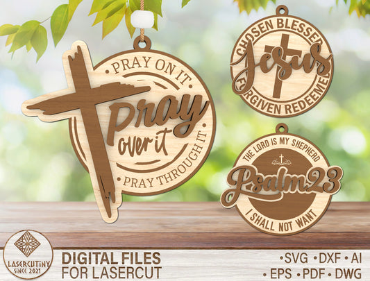 "Pray On It Pray Over It" Christian Ornament SVG for Glowforge and xTool