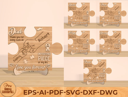 Father’s Day Puzzle Sign SVG Laser Cut File | Personalized Dad Gift | Wooden Family Keepsake | Glowforge, xTool, LightBurn, etc.