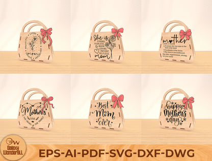 Mother’s Day Purse Sign Laser Cut File Bundle | Mom Quote Decor | Layered Wooden Handbag Design | Glowforge, xTool, LightBurn, etc.