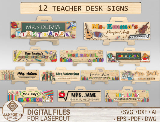 Personalized Teacher Desk Name Plate SVG Laser Cut File for Glowforge and xTool