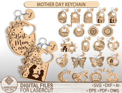 Mother's Day Keychain SVG Bundle Laser Cut File for Glowforge and xTool