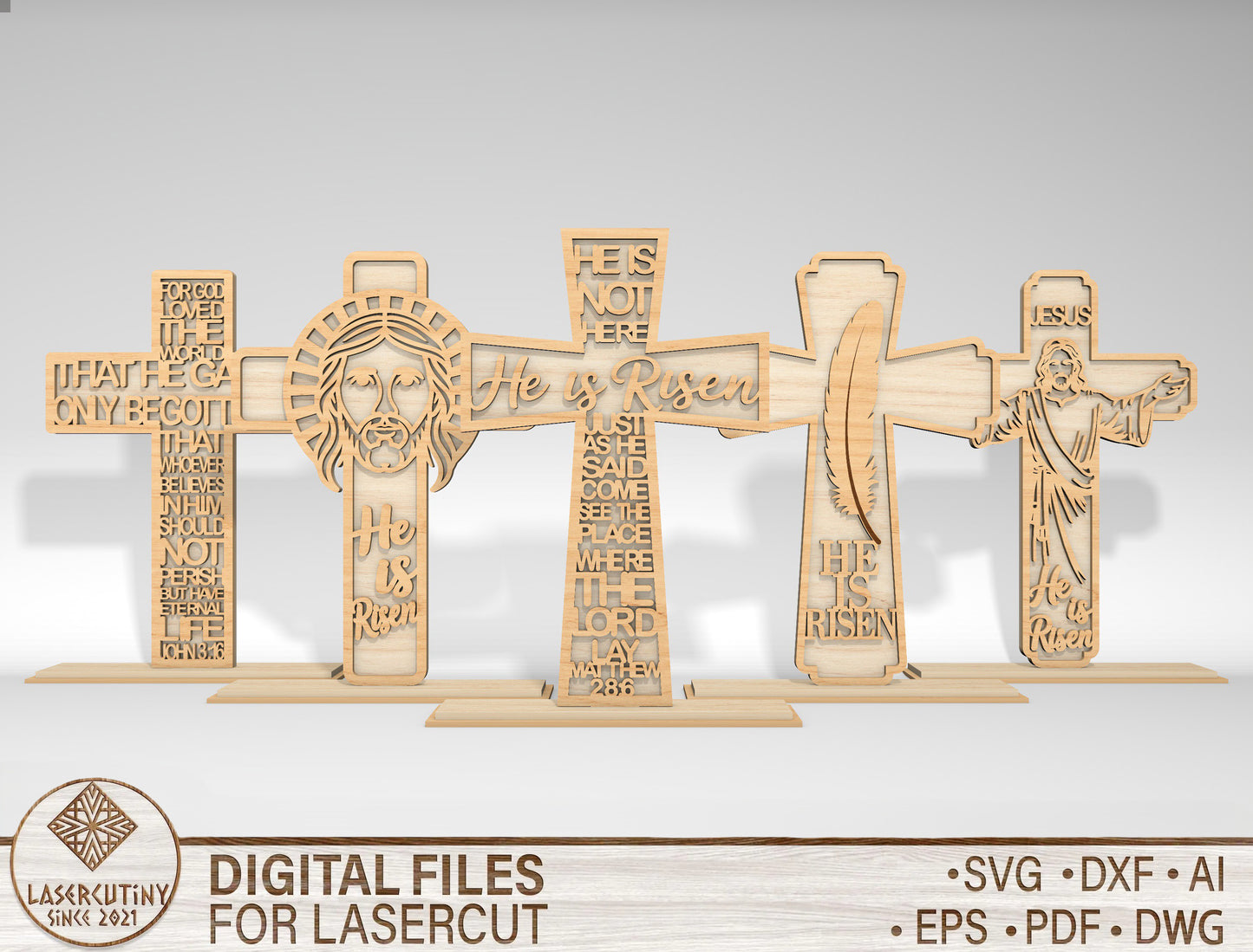 Christian Easter Cross He Is Risen Sign SVG Bundle for Glowforge and xTool