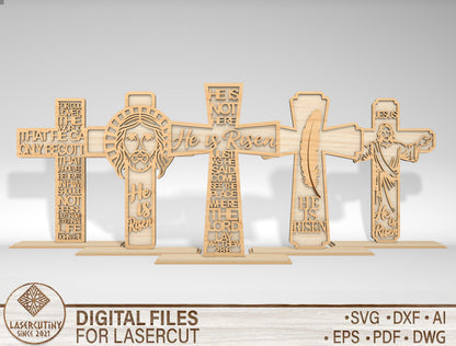 Christian Easter Cross He Is Risen Sign SVG Bundle for Glowforge and xTool