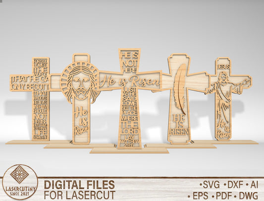 Christian Easter Cross He Is Risen Sign SVG Bundle for Glowforge and xTool