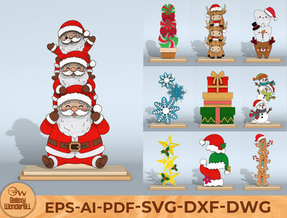 Christmas Stacked Characters Tabletop Decor Laser Cut File | Ready to Cut | Glowforge, xTool, LightBurn, etc.