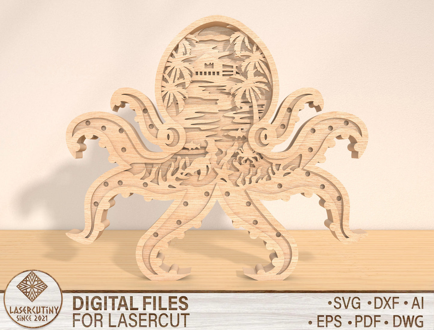 Multilayer Octopus Ocean Scene SVG for Glowforge and LightBurn