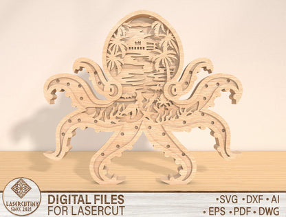 Multilayer Octopus Ocean Scene SVG for Glowforge and LightBurn