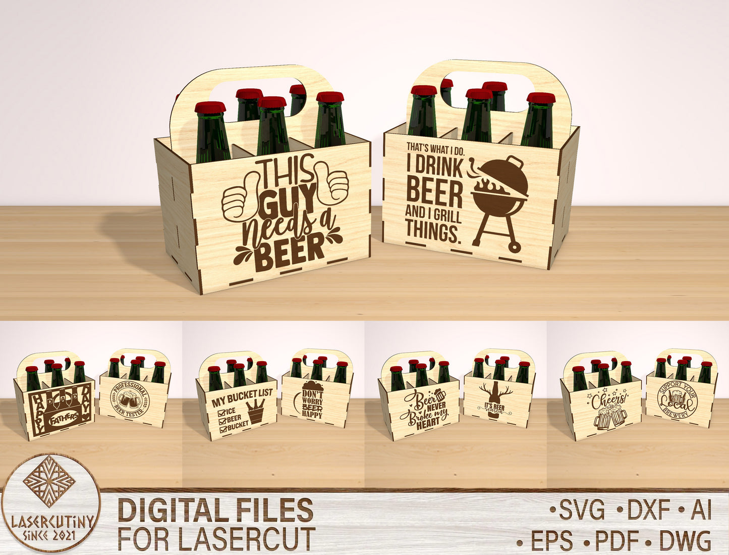 Funny Dad Beer Carrier SVG Bundle Laser Cut File for Glowforge and xTool