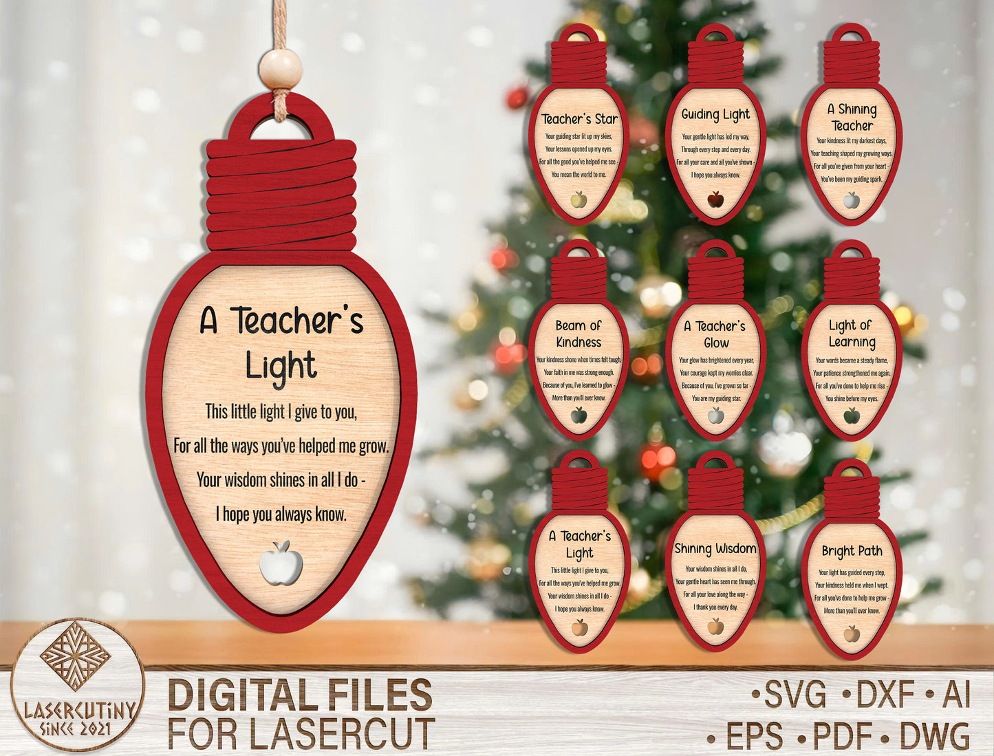Teacher Appreciation Ornament SVG Bundle for Glowforge and LightBurn