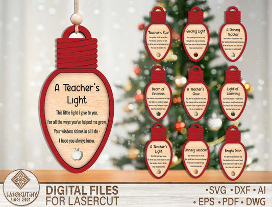 Teacher Appreciation Ornament SVG Bundle for Glowforge and LightBurn