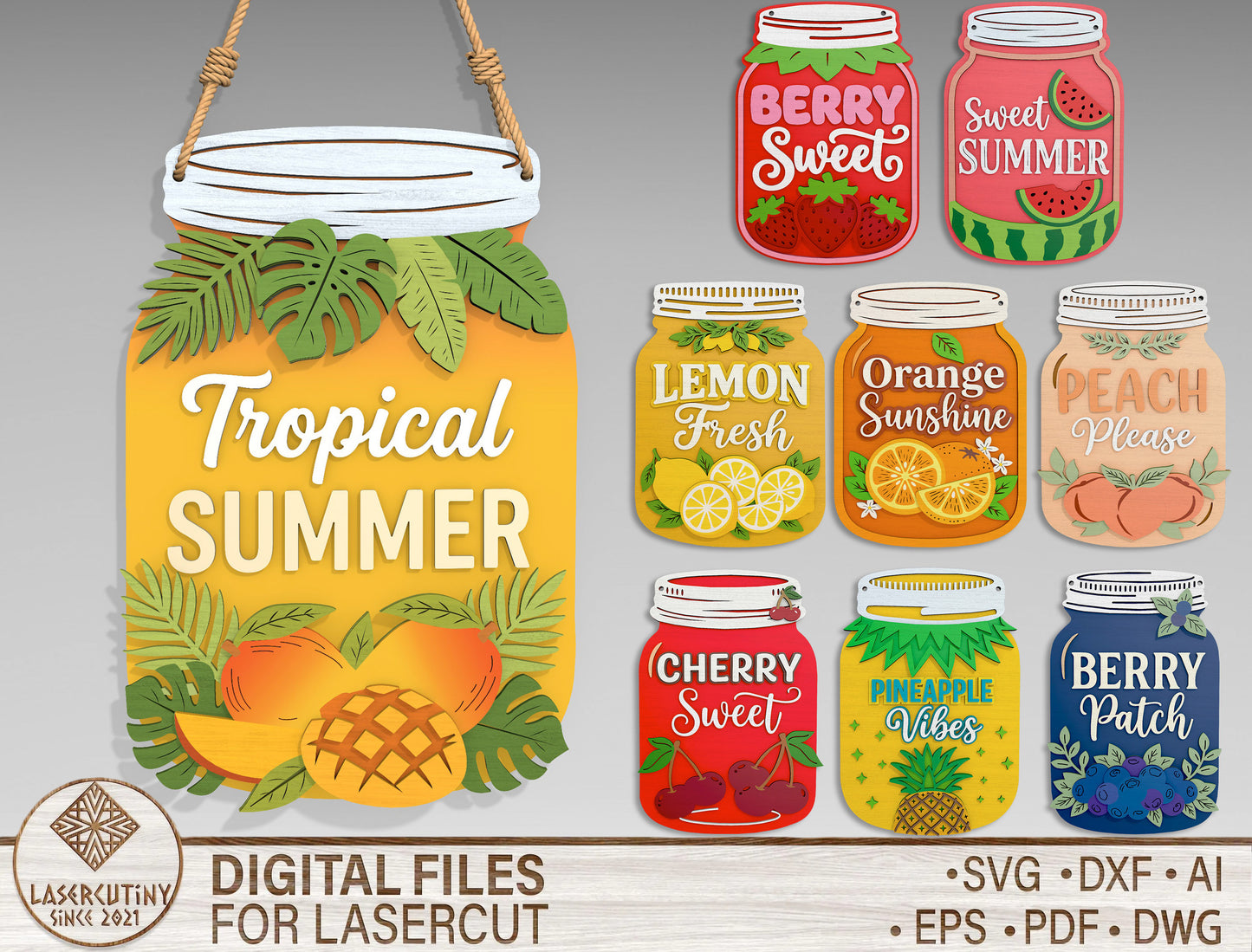 Mason Jar Summer SVG Bundle for Glowforge and LightBurn