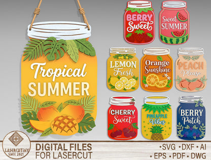 Mason Jar Summer SVG Bundle for Glowforge and LightBurn