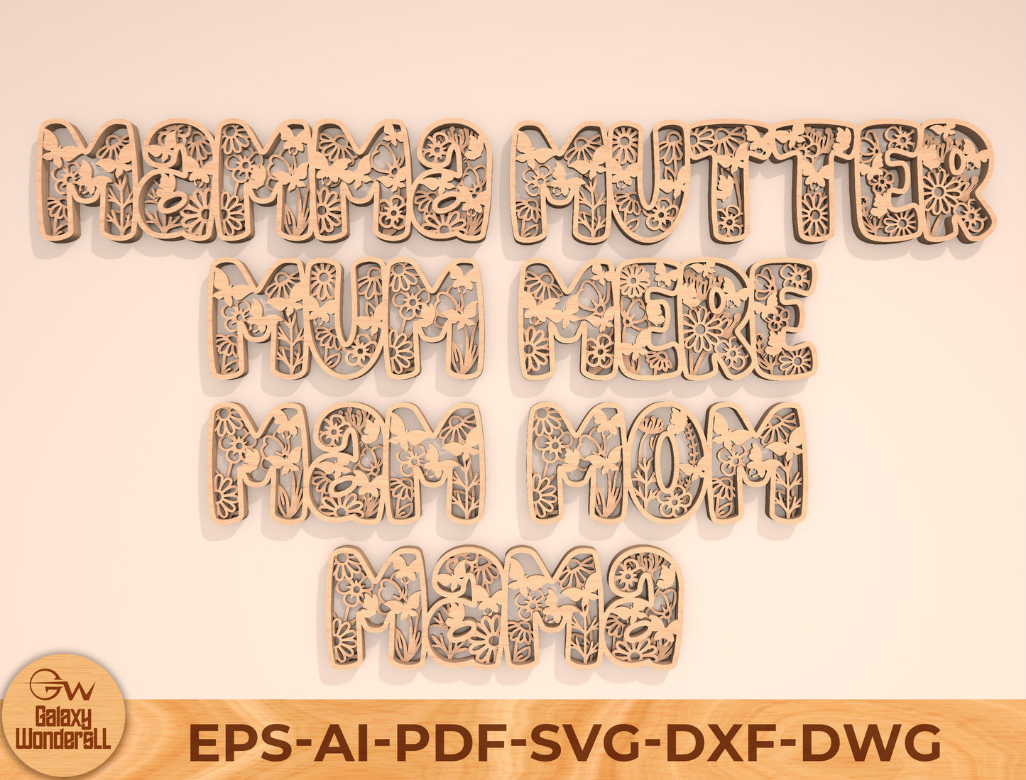 Mom Word Floral Laser Cut File Bundle | Mother Typography Decor | Floral Letter Cutouts | Glowforge, xTool, LightBurn, etc.