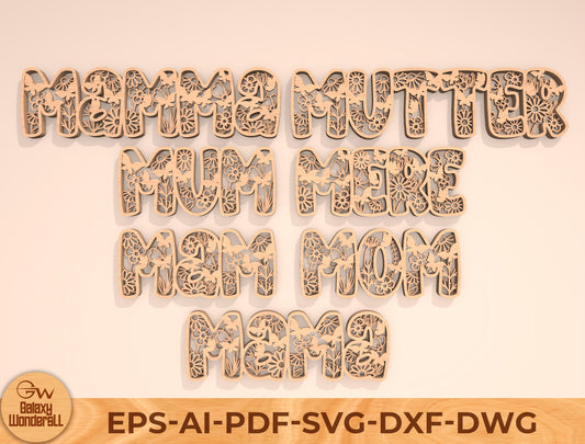 Mom Word Floral Laser Cut File Bundle | Mother Typography Decor | Floral Letter Cutouts | Glowforge, xTool, LightBurn, etc.