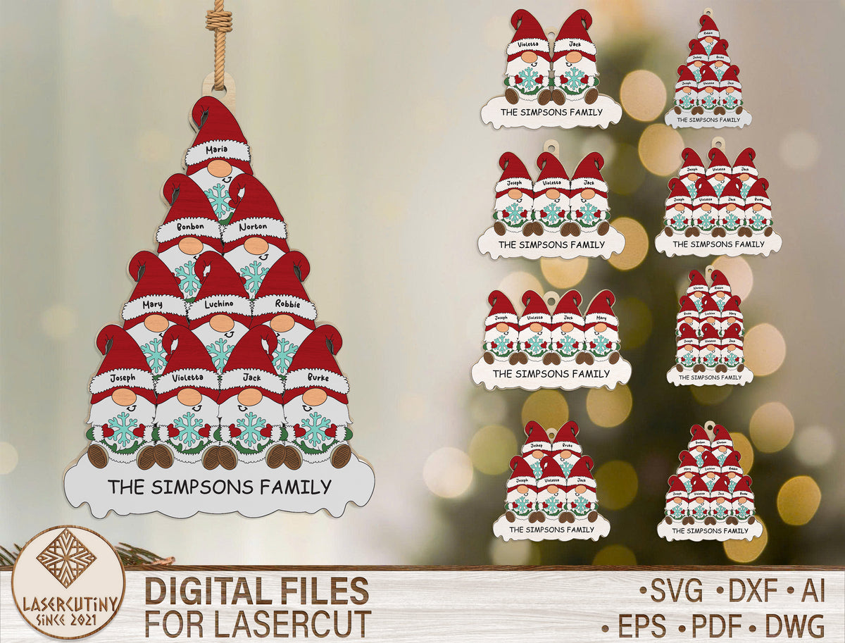 Personalized Gnome Family Christmas Tree Ornament SVG Bundle 1