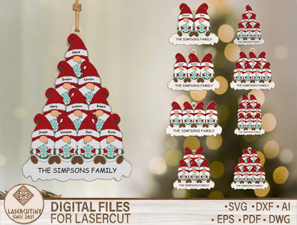 Personalized Gnome Family Christmas Tree Ornament SVG Bundle 1