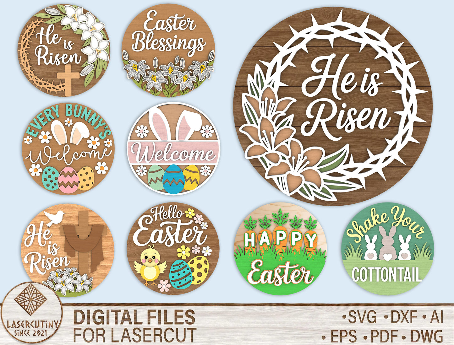 Easter Round Sign Bundle SVG Religious Floral for Glowforge and xTool
