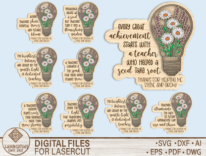 Teacher Quote Light Bulb SVG Bundle Laser Cut File for xTool and Glowforge