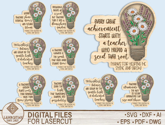 Teacher Quote Light Bulb SVG Bundle Laser Cut File for xTool and Glowforge