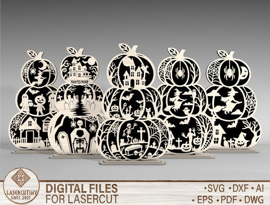 Halloween Pumpkin Silhouette SVG Bundle Laser Cut Files for Glowforge