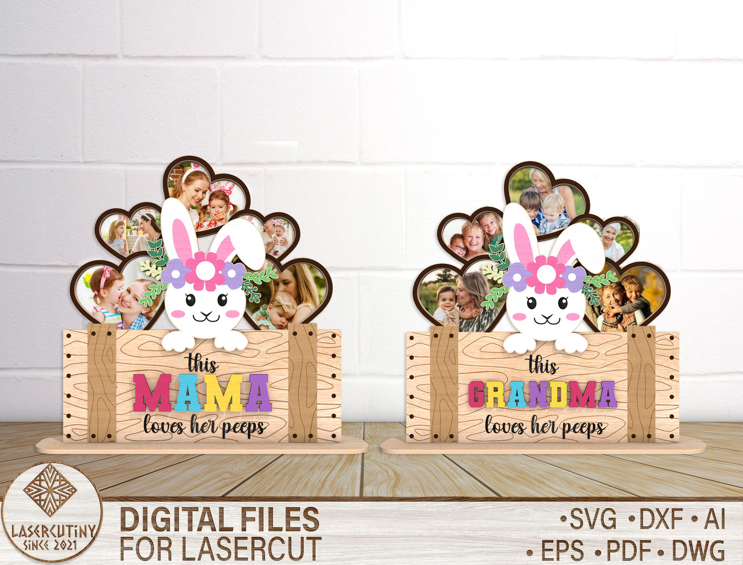 Easter Bunny Photo Frame Laser Cut File Bundle | Mama & Grandma Keepsake Decor | Spring Family Display | Glowforge, xTool, LightBurn, etc.