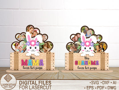 Easter Bunny Photo Frame Laser Cut File Bundle | Mama & Grandma Keepsake Decor | Spring Family Display | Glowforge, xTool, LightBurn, etc.