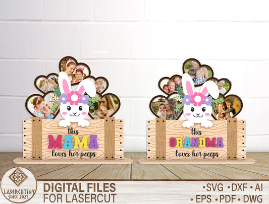 Easter Bunny Photo Frame Laser Cut File Bundle | Mama & Grandma Keepsake Decor | Spring Family Display | Glowforge, xTool, LightBurn, etc.
