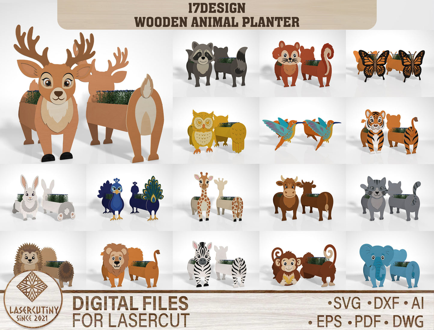 Animal Planter SVG Bundle for Glowforge and xTool
