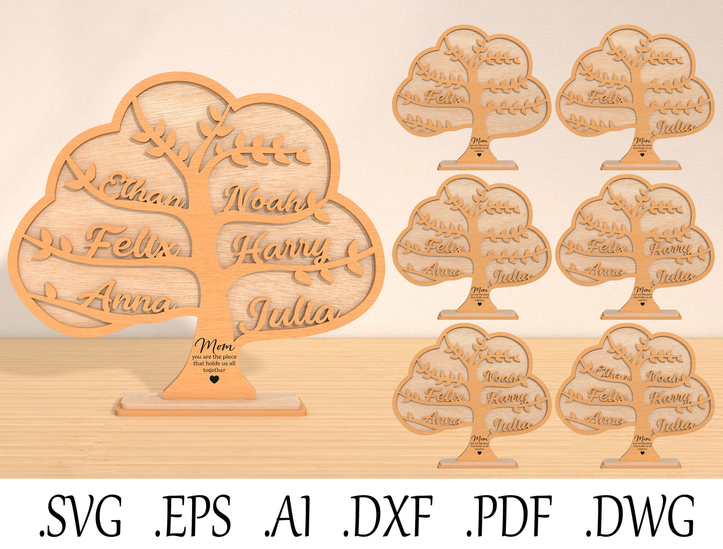 Family Tree Name Sign Laser Cut File | Mother’s Day Gift | Wooden Family Decor | Glowforge, xTool, LightBurn, etc.