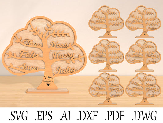 Family Tree Name Sign Laser Cut File | Mother’s Day Gift | Wooden Family Decor | Glowforge, xTool, LightBurn, etc.