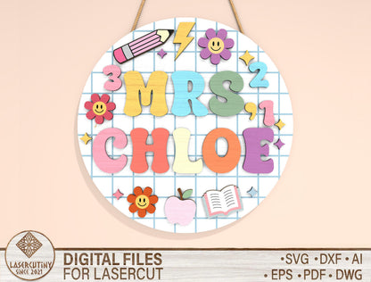Personalized Classroom Door Sign SVG Laser Cut File for Glowforge and xTool