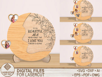 Personalized Mom Photo Frame SVG Mother Silhouette Laser Cut File for Glowforge and xTool