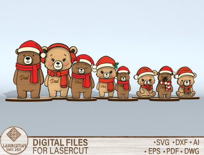 Christmas Bear Family Tabletop SVG Bundle Laser Cut File for Glowforge xTool LightBurn